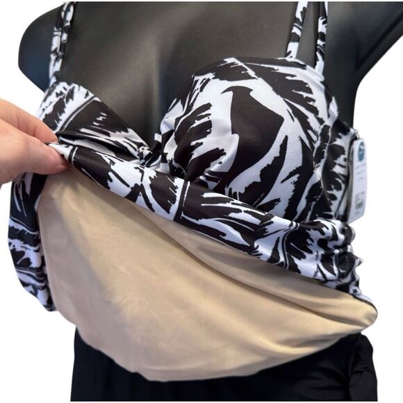 Lane Bryant Black & White Palm Leaves Relaxed Underwire Swim Tankini Top 40DD NW - Picture 8 of 16